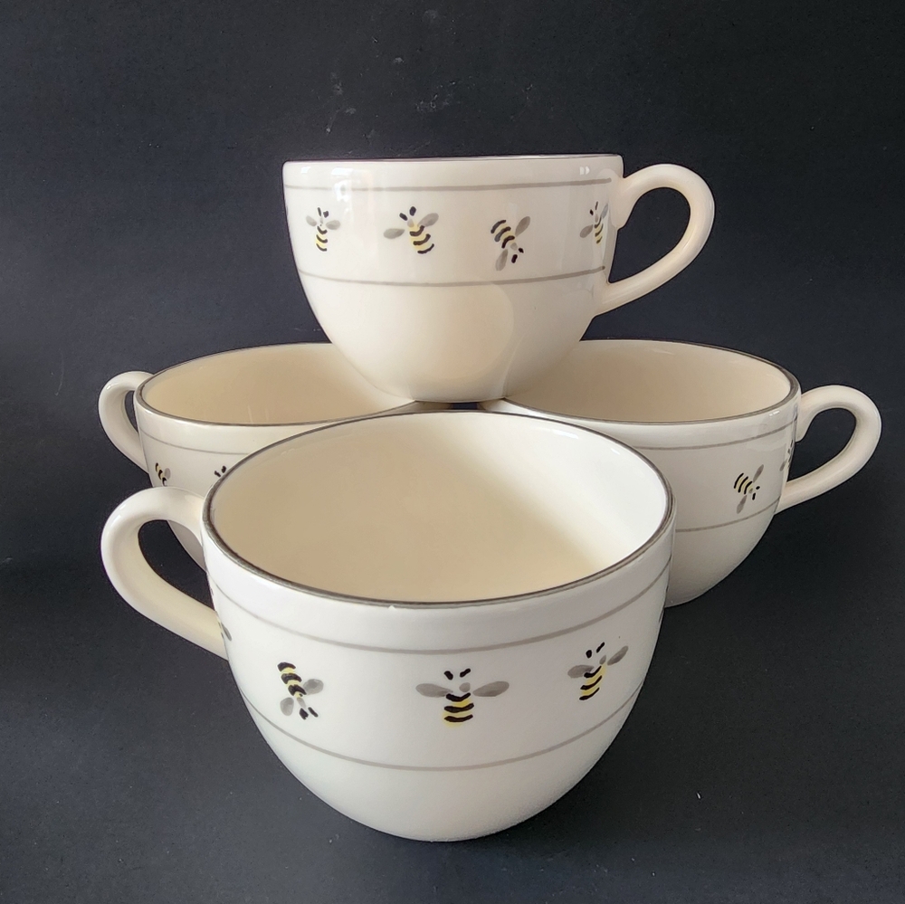 MATCERAMICA Hand Painted Honey Bee Bumble Bee Cereal Appetizer Bowls Mugs 18 oz